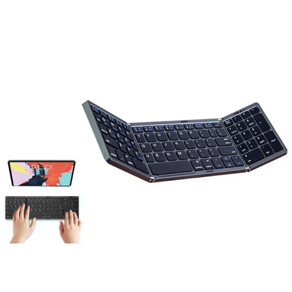 Foldable Wireless Portable Travel Bluetooth Keyboard With Numeric Keypad For IOS Android-Black