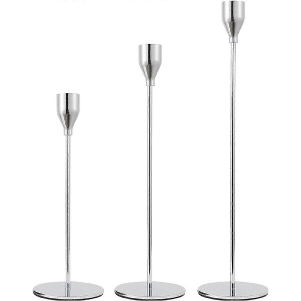 Set of 3 Silver Candlestick Holders Silver Candle Holder Taper Candle Holders Candle Holders Decorative Candlestick Holder(Silver)