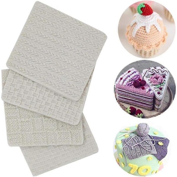 (set Of 4) Knitting Silicone Fondant Mold/knit Simpress Texture Stamp Mat/sweate