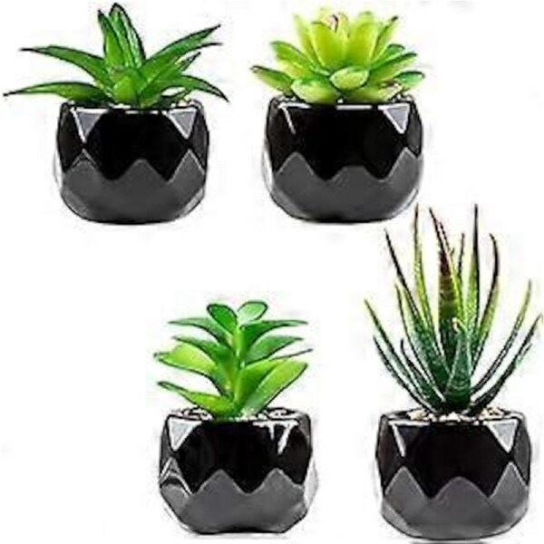 Artificial Succulents Plants with Black Ceramic Pot, Set of 4 Small Fake Plants, Decor for Office, Desk, Window Sill, Table, Bathroom, Balcony, Kitche