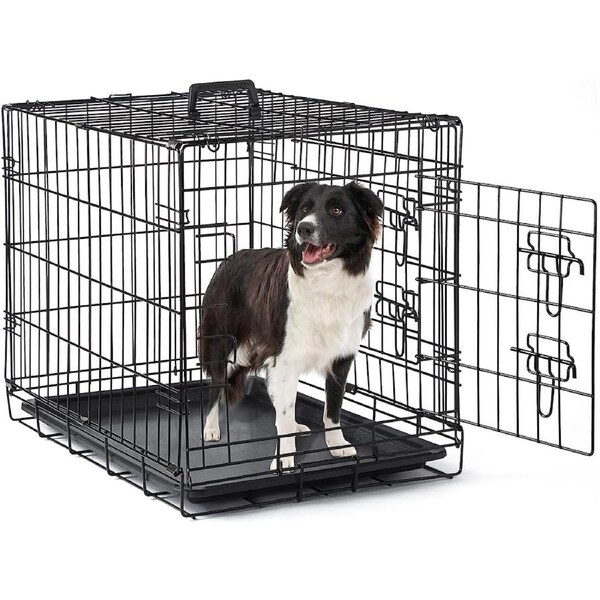 Advwin 30" Dog Crate Puppy Cat Foldable Metal Kennel 2 Doors with Removable Tray (77.5x48.5x55.5cm)