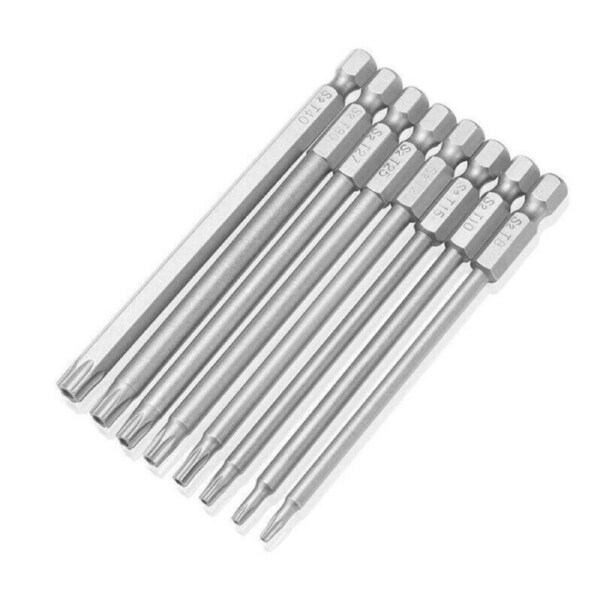 8PCS T8 to T40 Torx Screwdriver Bit Set 100mm S2 Steel Hex Tip Head