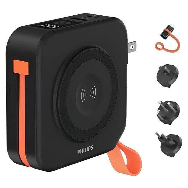 PHILIPS 3-in-1 Power Bank 10K mAh 20W Wireless Charger with AU, EU, UK Adapters - Black