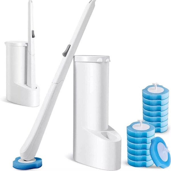 Bathroom Toilet Brush with Holder Creative Cleaning Disposable Sponge Heads Set