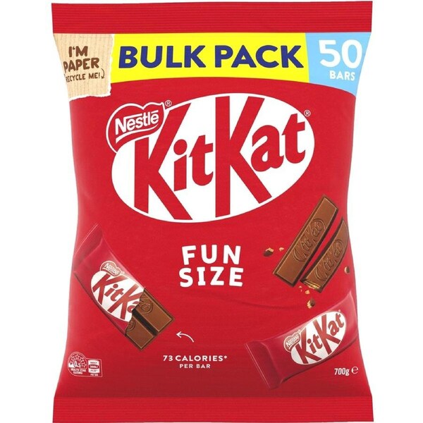 Kit Kat 50 x 14G Bulk Chocolate Pack - 50 Pack Kitkat Funsize Pack (700g) - Kids Office Client Lunchbox Treat Snack Party
