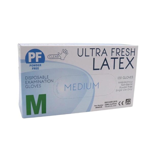 Ultra Fresh Latex Gloves White PF Medium