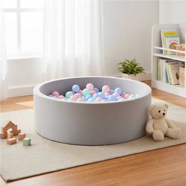 BoPeep Kids Ball Pit 90x30cm Foam Ocean Play Pool – Grey, No Balls