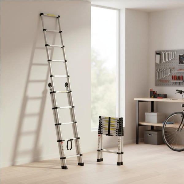 Traderight 3.8m Telescopic Folding Ladder Aluminium Portable Extension Step