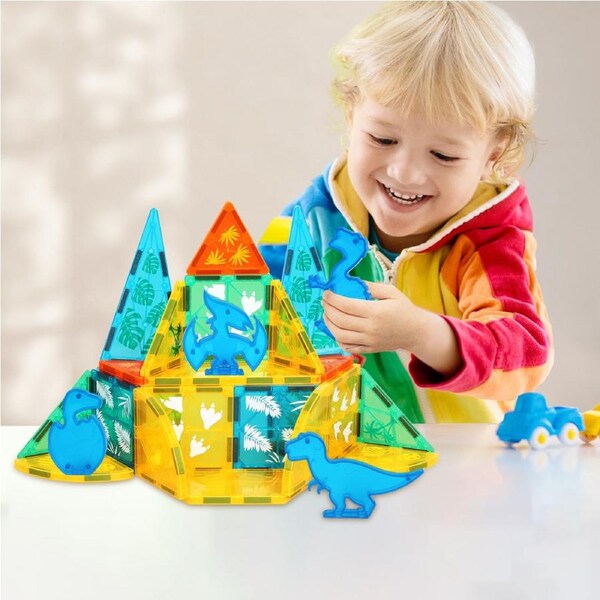 Bopeep Magnetic Tiles Blocks Dinosaur Toys Building Play for Kids STEM 100Pcs