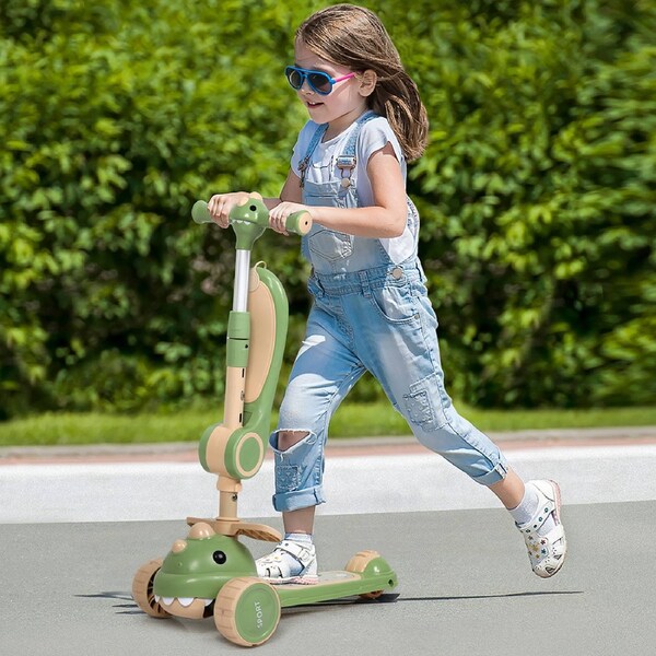 BoPeep Foldable Kids Scooter with Adjustable Seat & LED Lights - Green