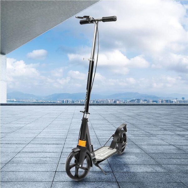 Monvelo Adult Commuter Foldable Scooter Push Kick 2 Big Wheel Disc Brake Black