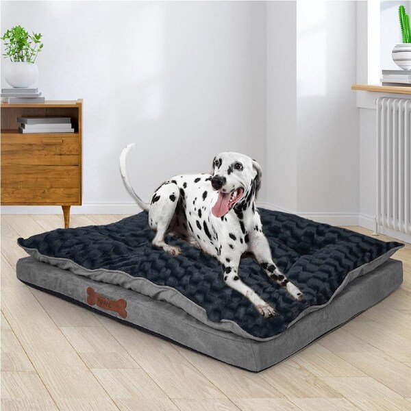 PaWz Dog Calming Bed Warm Soft Plush Comfy Sleeping Memory Foam Mattress Dark Grey L