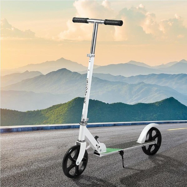 Monvelo Folding Scooter Dual Large Wheels Adjustable Adult Commuter Teen White