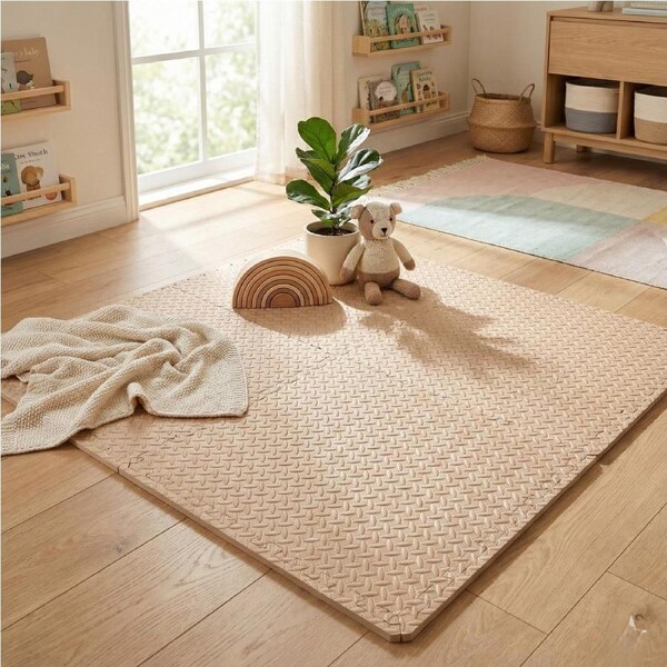 BoPeep 4Pcs Kids Play Mat EVA Interlocking Tiles 60x60cm - Beige