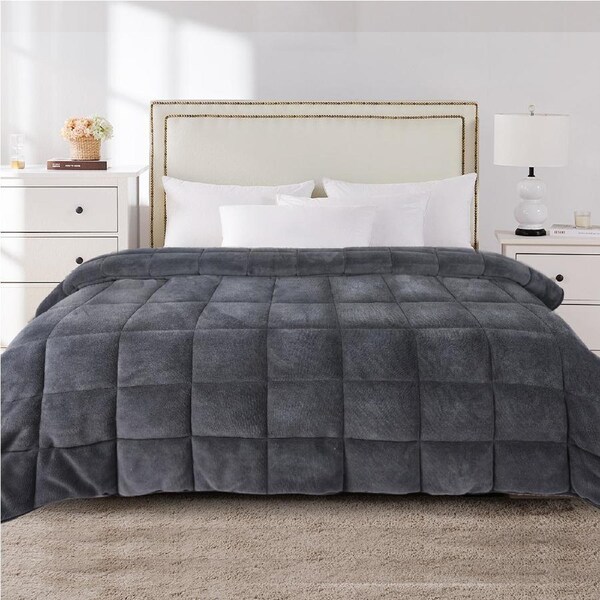500GSM DreamZ Velvet Quilt Doona Blanket Super King Size - Grey
