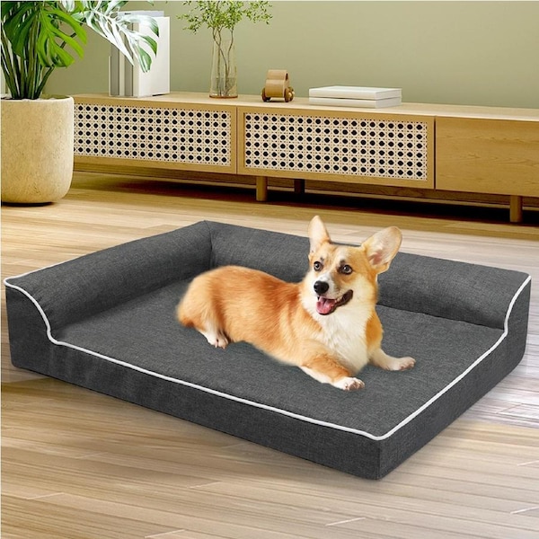 Pawz Orthopedic Dog Bed Memory Foam Cushion Cat Calming Mattress Washable L Grey