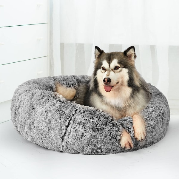 PaWz Pet Bed Donut Soft Plush - Charcoal, Dia. 70cm