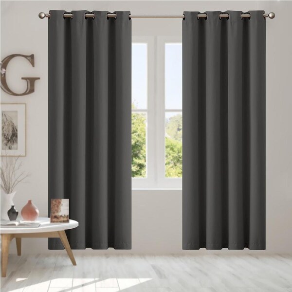 Marlow 2x Blockout Curtains Panels 3 Layers Eyelet Room Darkening 132x213cm Charcoal