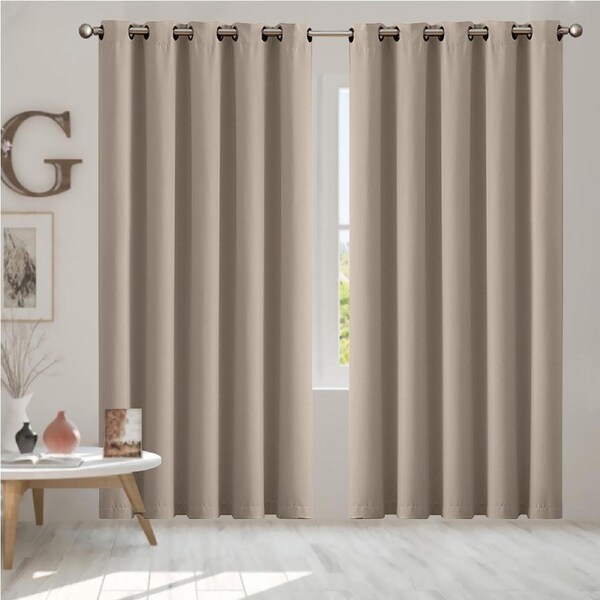 Marlow 2x Blockout Curtains Panels 3 Layers Eyelet Room Darkening 180x230cm Beige