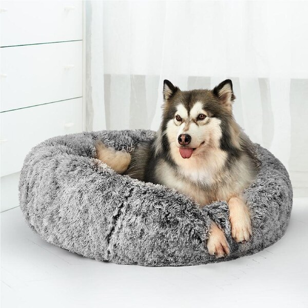 PaWz Pet Bed Donut Soft Plush - Charcoal, Dia. 110cm