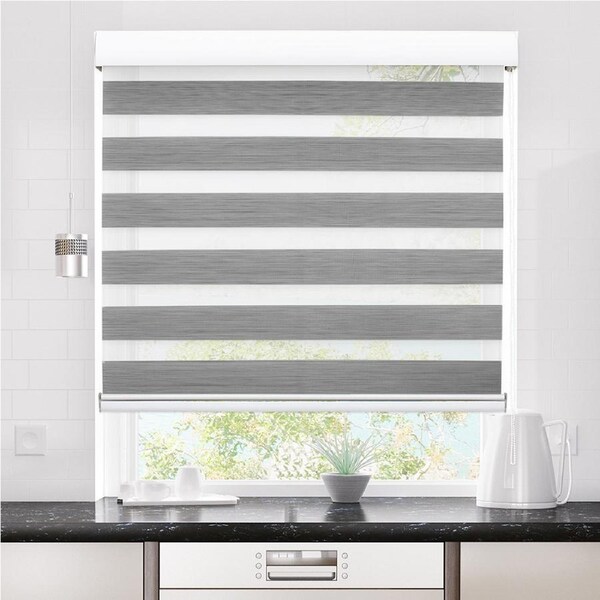 Marlow Blackout Zebra Roller Blind Curtains Double Window Sunshade 60x210 Grey