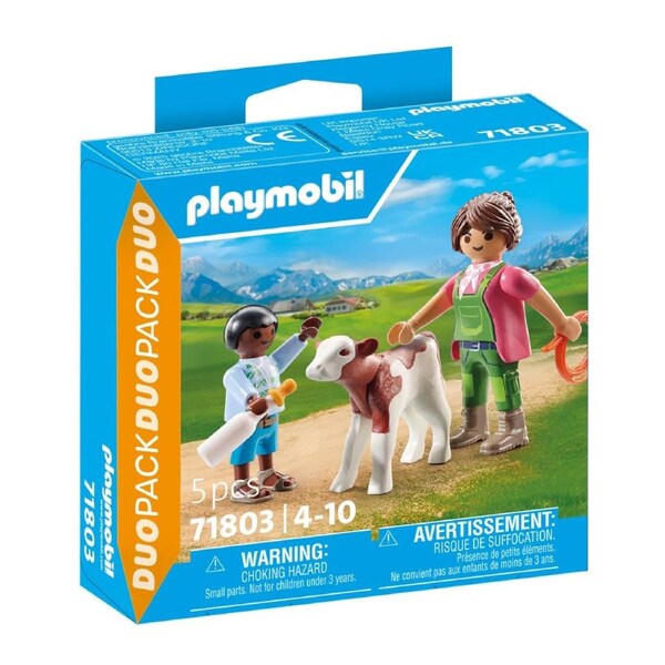 5pc Playmobil 30x13cm Farmer w/ Calf Kids Action Figure Toy Play Set 4y+