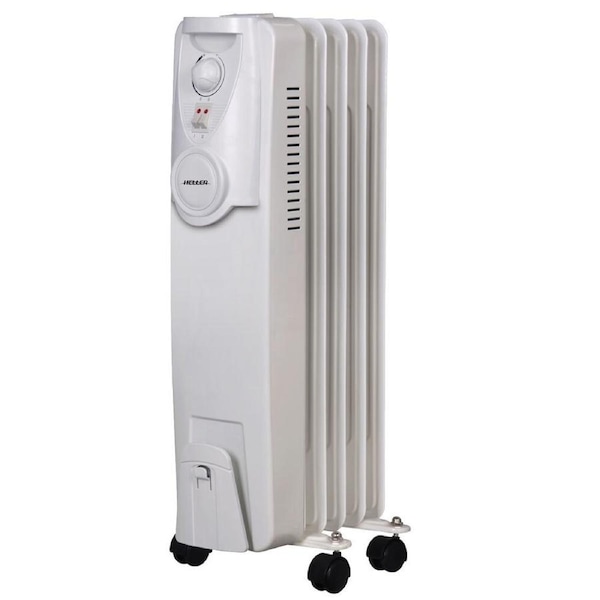 Heller Portable 1000W Electric Oil Heater 5 Fin w/ 3 Heat Settings/Wheels White