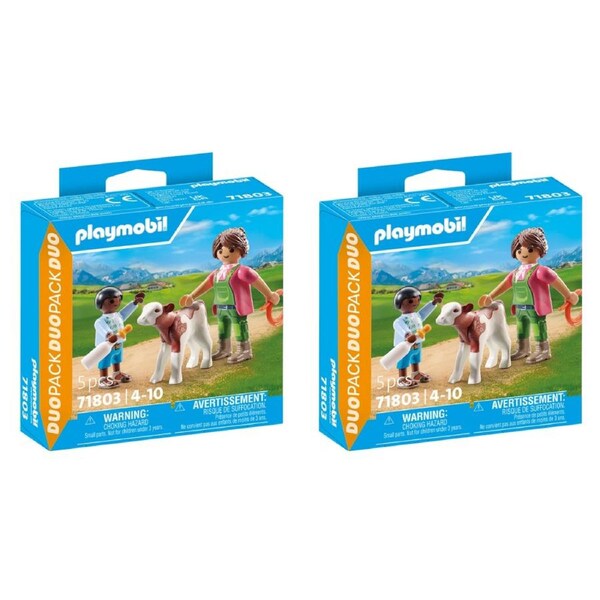 2x 5pc Playmobil 30x13cm Farmer w/ Calf Kids Action Figure Toy Play Set 4y+