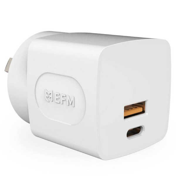 [EFPW30U935WHI] EFM 30W Dual Port Wall Charger With Power Delivery and PPS Technologies, White