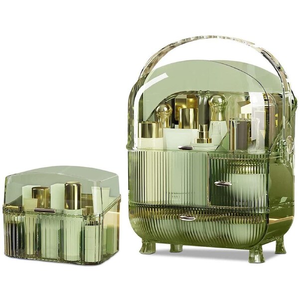 KIISS Clear Cosmetic Makeup Organiser Make Up Box Lipstick Organizer Jewellery Holder Storage Box Dustproof Green