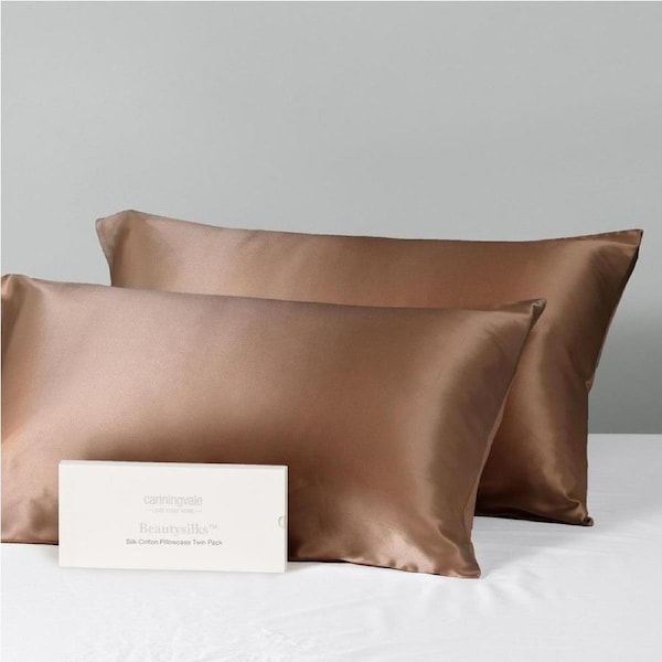 2pc Canningvale Beautysilks Mulberry Silk Soft/Smooth Pillowcase Pack Toffee