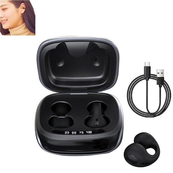 Bluetooth Ear Clip Wireless Headset Clip On Open Ear Earbuds for Sports-Black