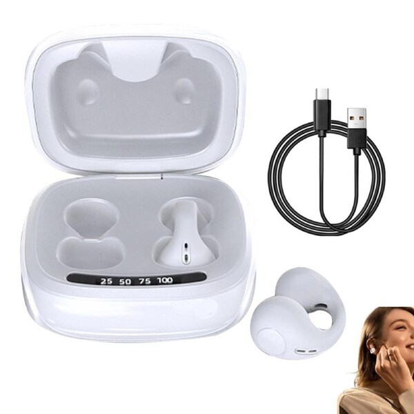 Bluetooth Ear Clip Wireless Headset Clip On Open Ear Earbuds for Sports-White
