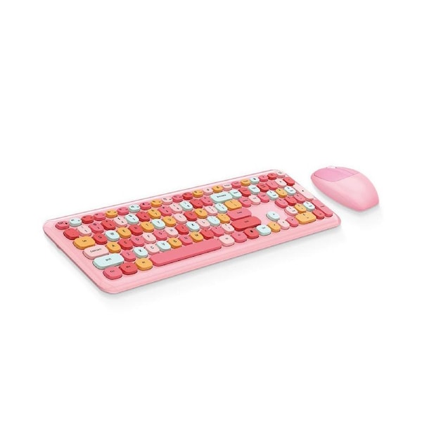 Wireless Keyboard and Mouse Combo 2.4GHz with Numeric Keypad - Round Keys (Pink)