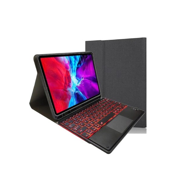 Keyboard Case with Pencil Holder and 7 Colors Touchpad Keyboard for iPad 9.7/10.2/10.5 - Black