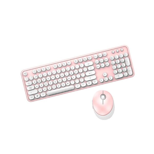 Sweet 2.4G Wireless Keyboard Mouse Set Pure Color Round Keycaps - Pink