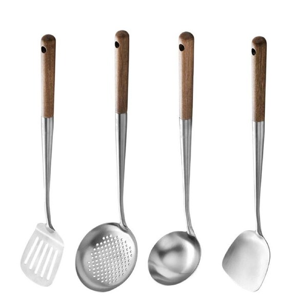 Catzon 4 Pcs Wok Utensils 43cm Long 304 Stainless Steel Heat Resistant Spatula