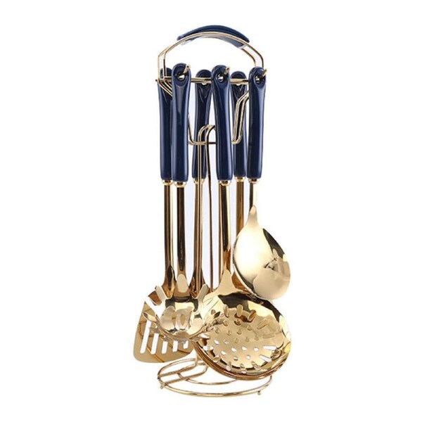 Catzon 7 Pcs Stainless Steel Kitchen Utensils for Cooking with Hanging Shelf-BlueA