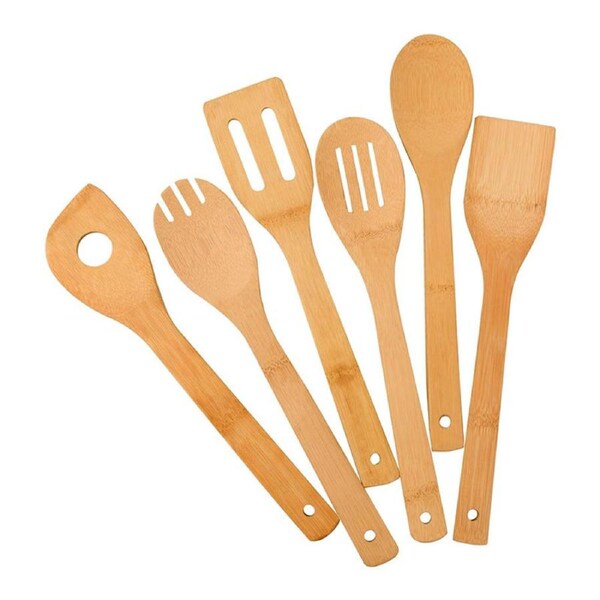 Catzon 6 Pcs Bamboo Kitchen Utensils for Cooking Heat Resistant Spoon Sets
