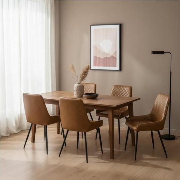 1 Set of 4 Levede PU Leather Padded Dining Chairs Brown