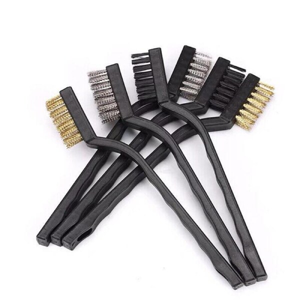 6PCS Small Wire Brush Set for Rust Removal and Gap Cleaning - Nylon Brass Steel