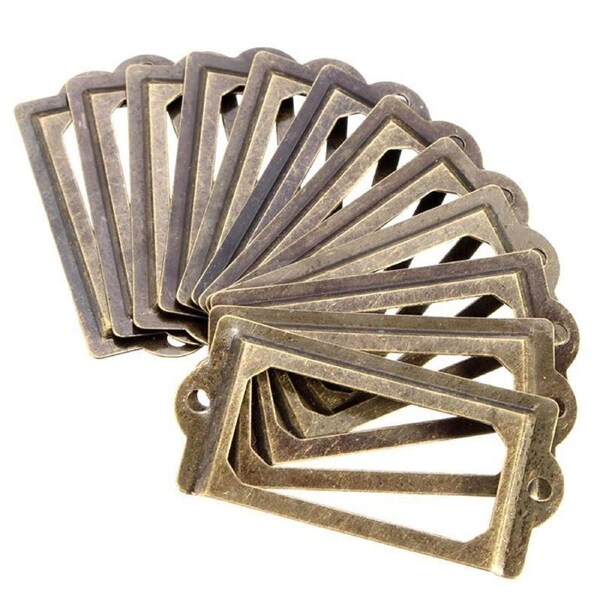 12X Brass Cabinet Drawer Label Pull File Name Card Frame Holder Handle