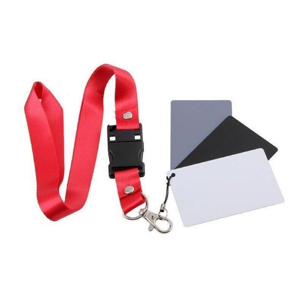 Photography White Balance Card Set 18 Percent Grey Black White with Lanyard