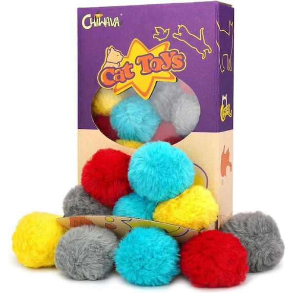 Chiwava Catnip Cat Balls - 24 Pack Soft Furry Pom Pom Toys, 4.5cm Quiet Play Balls, Assorted Colors