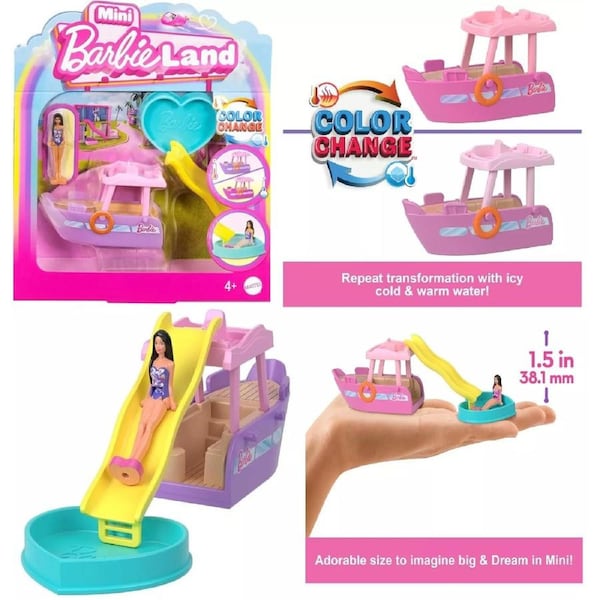 Barbie Boat Color Changing Mini BarbieLand Doll & Vehicle 1.5-inch
