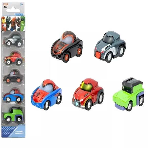 Marvel Go Miniature Mini Cars 5-Pack Ironman Spiderman Hulk Super Hero Race