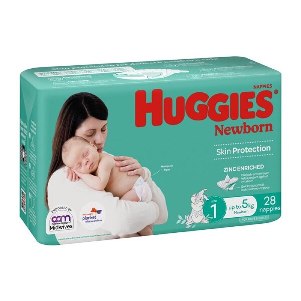 Huggies Newborn Nappies Size 1 (up to 5kg) 28PK