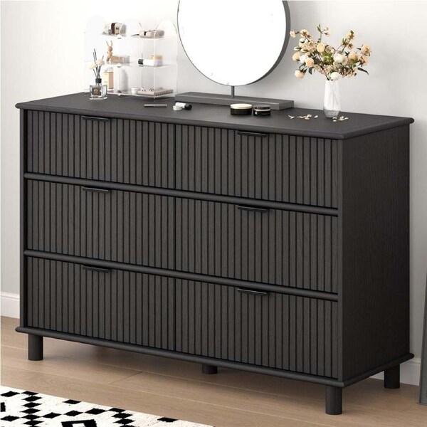 6 Drawer Dresser Chest of Drawers Storage Cabinet Bedroom Modern Black