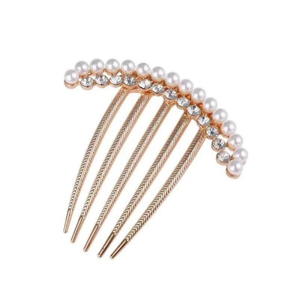 Pearl Hair Comb with Rhinestones Decorative Hair Clip for Bun Styling