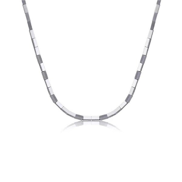 Basic Titanium Steel Silver Slide Block Chain Sparkling Necklace Women Jewelry